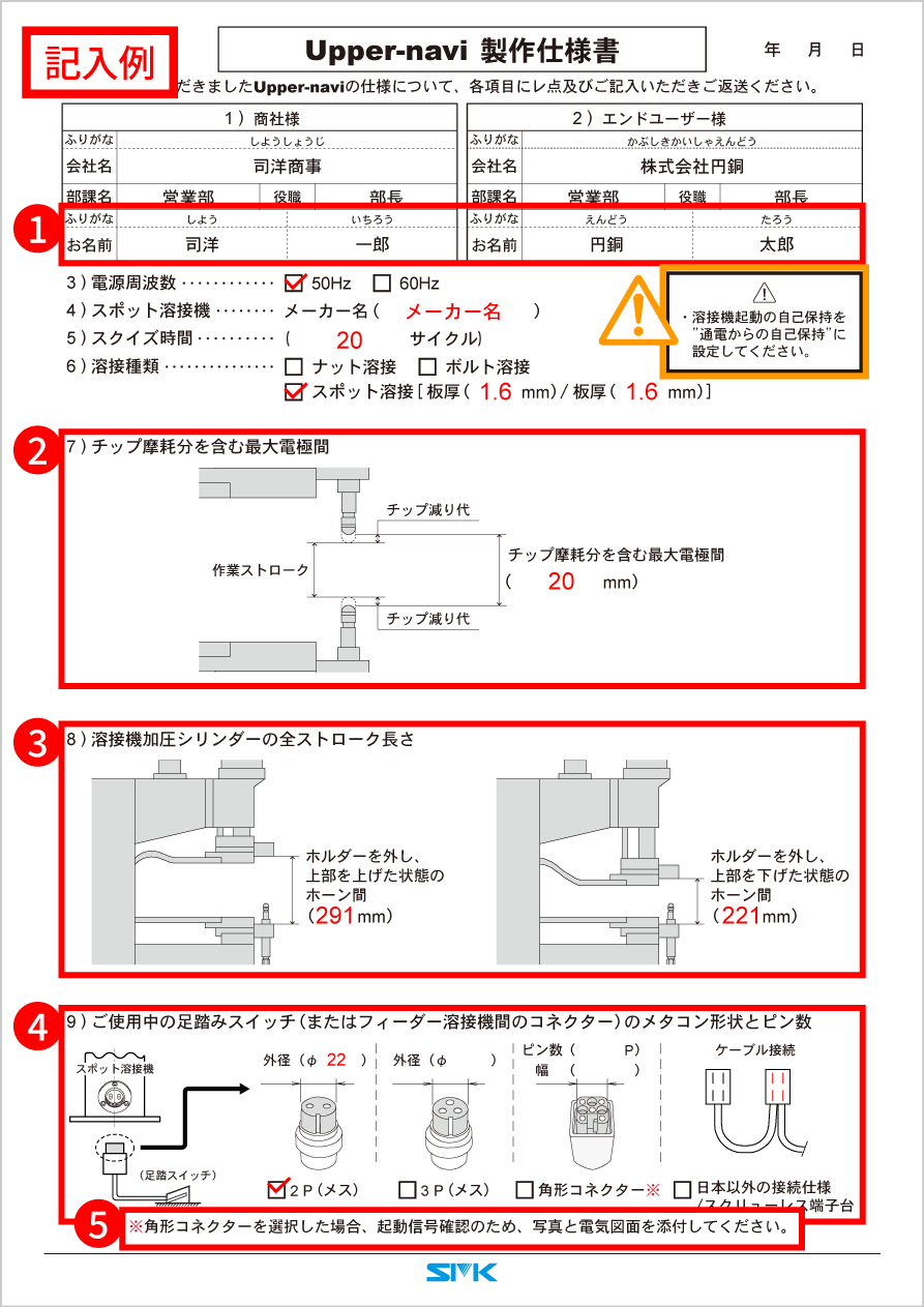 アッパーナビ製作仕様書記入例